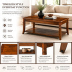 Solid Wood Coffee Table with Storage Shelf, Mid Century Modern Rectangle Coffee - Image 3