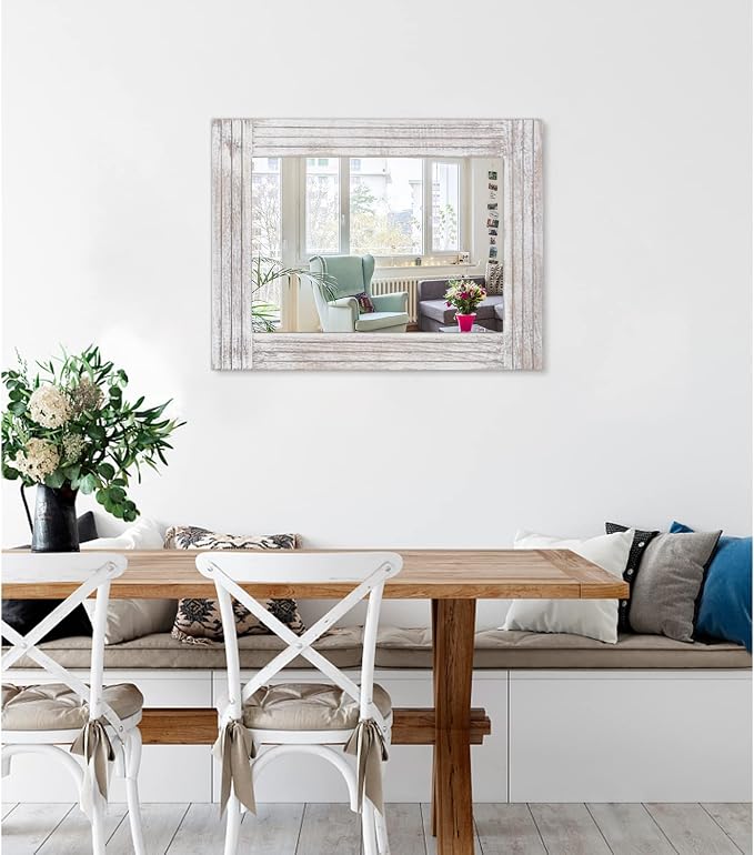 Mirrors for Wall Rustic Wooden Frame Rectangle Mirror Vintage Hanging Mirror - Image 2