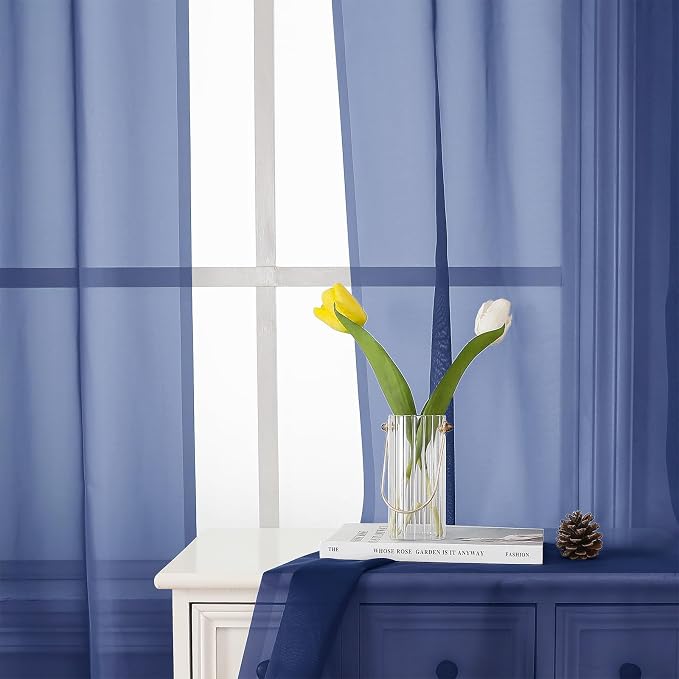Royal Blue Sheer Curtains 96 Inches Long 2 Panels, Farmhouse Voile Sheer Curtain - Image 9