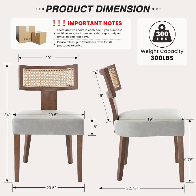HNY Mid Century Modern Rattan Dining Chairs Set of 4, Farmhouse PU Leather - Image 2