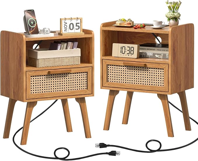 Lerliuo Rattan Nightstands Set of 2 by Lerliuo