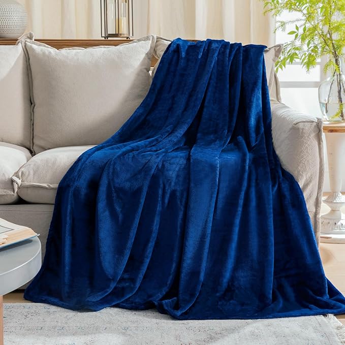 Classic Blue Fleece Plush Throw Blanket 50"x60"for Couch Fuzzy Cozy Flannel | by JIAHANNHA