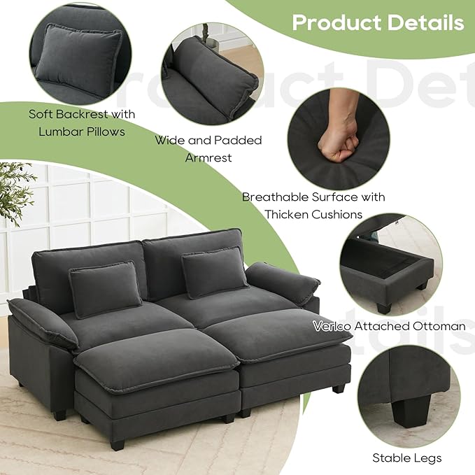 Oprisen 86" Modular Sectional Sofa, Comfy Cloud Couch Sectional Sofa - Image 6