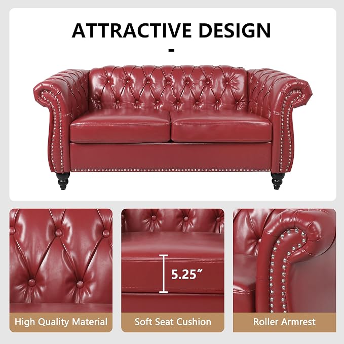 QHITTY 3 Piece Living Room Set, Sectional Chesterfield Sofa Chair Contemporary - Image 4