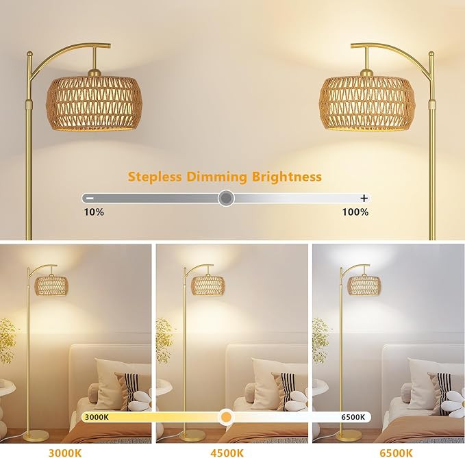 eyassi Arc Floor Lamp with 3 Color Temperatures, LED Gold Floor Lamp with - Image 2