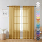 Gold Sheer Curtains 72 Inch Length 2 Panels, Light Filtering Voile Window Drapes by Lecloud