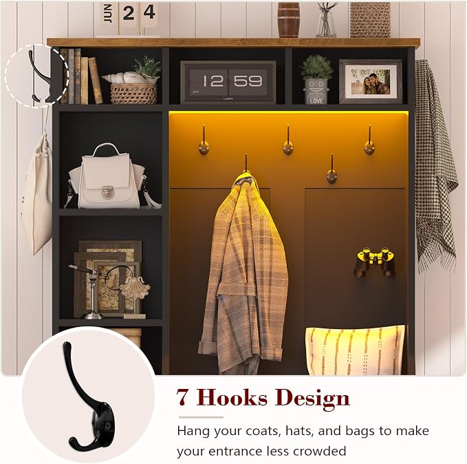 CSZZD Hall Tree with Bench and Shoe Storage, Entryway Bench with Coat Racks and - Image 6