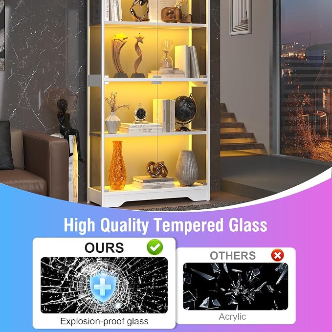 knoworld Display Cabinet with Glass Doors, 4-Tier Glass Display Case with 15mm - Image 3