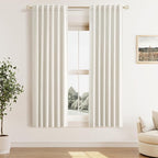 100% Blackout Linen Curtains for Bedroom 63 Inches Long Natural Cream Black Out by Guken
