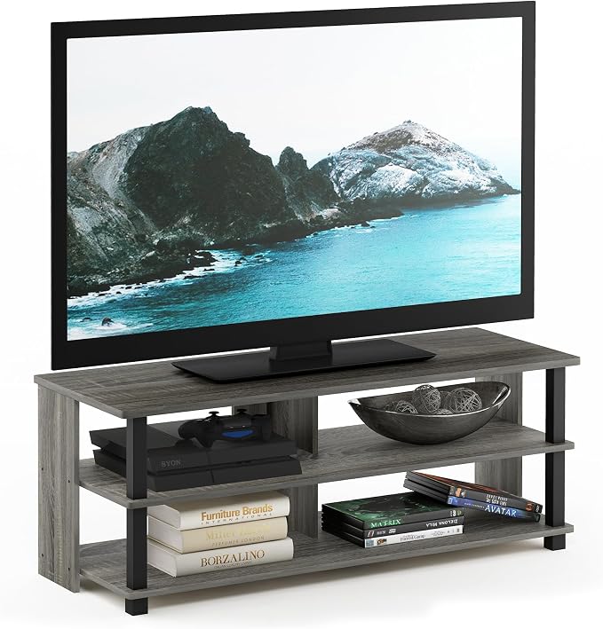 Furinno Sully 3-Tier Stand for TV Up to 48 Inch, French Oak Grey/Black - Image 6