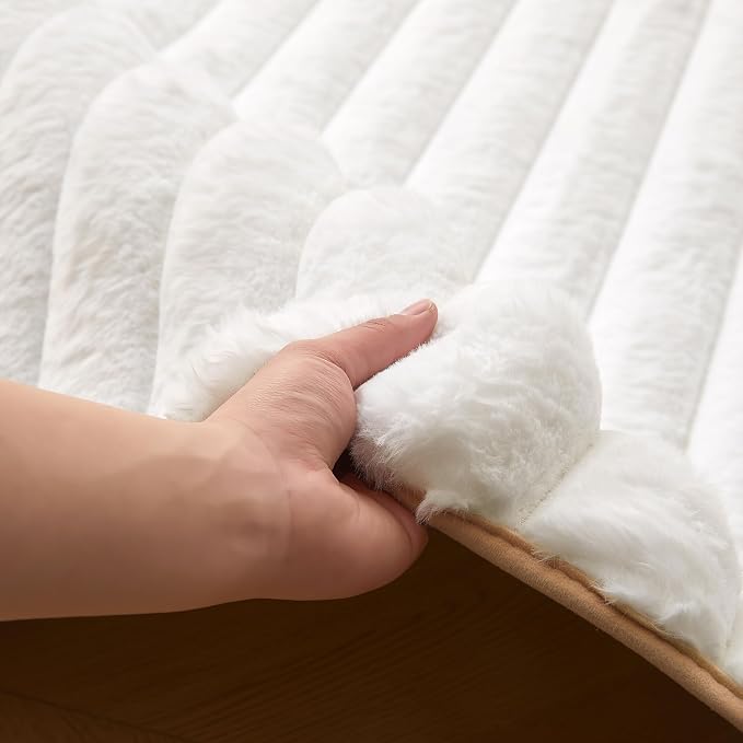 White Rabbit Striped Plush Rug 8'x10', Fluffy Shaggy Area Rug - Image 8
