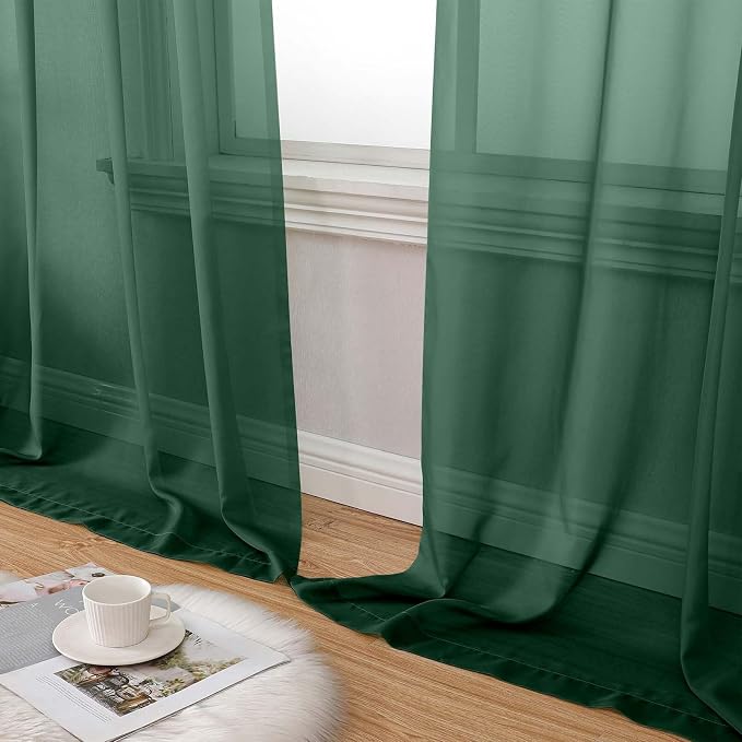 Hunter Green Sheer Curtains for Bedroom Living Room 96 Inches Long 2 Panels - Image 8