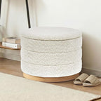 Round Storage Ottoman with Tray Lid, Folding Chenille Fabric Footrest with - Image 8