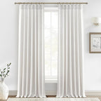 Beige White Thick Natural Linen Light Filtering 104 Inch Extra Long Curtains by PleatedDrapes