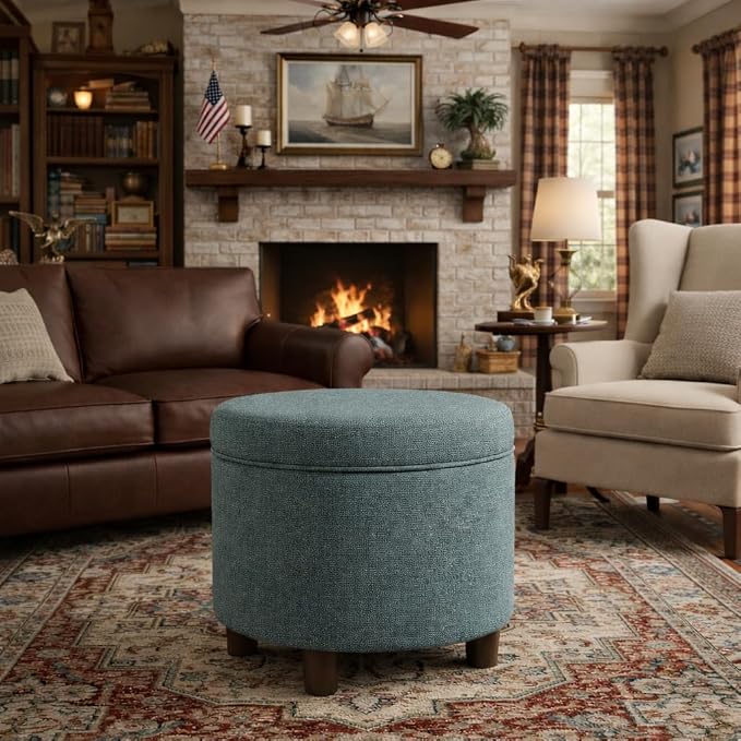 Homepop Home Decor | Upholstered Round Storage Ottoman | Ottoman - Image 4