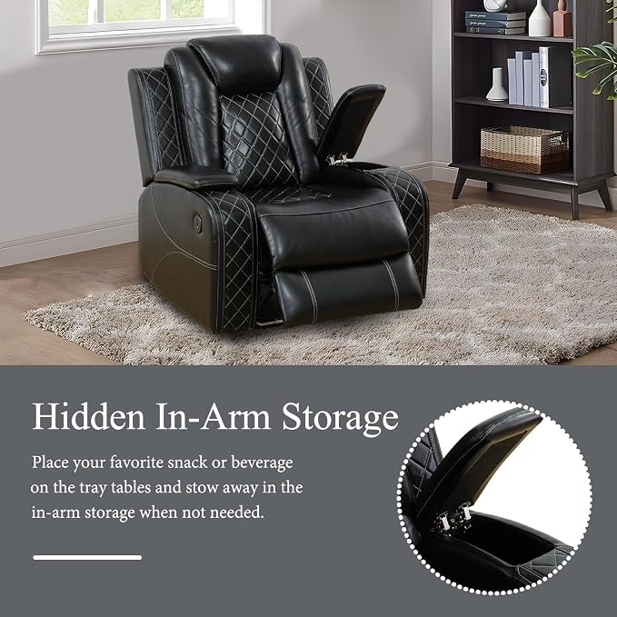 Power Recliner Sofa Set with LED, Air Leather Reclining Sofa Set, 3 Piece - Image 7