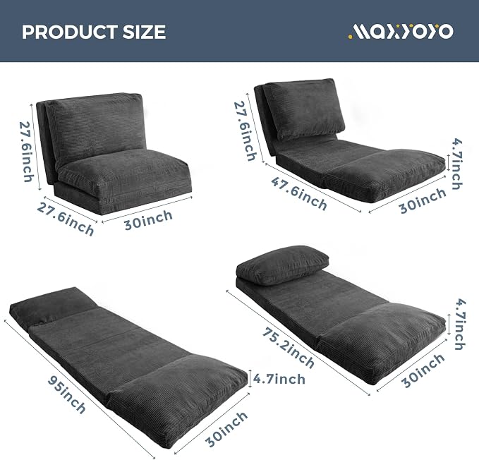 MAXYOYO Folding Sofa Bed, Extra Thick and Long Floor Sofa Convertible Sleeper - Image 2