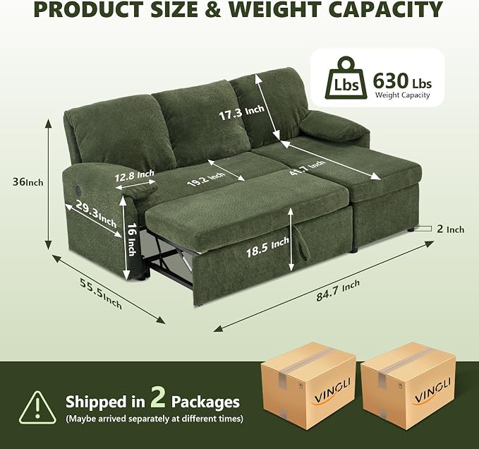 VINGLI Green Convertible Futon Sofa Bed, Sleeper Sofa - Image 2