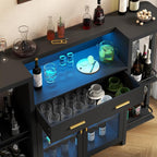 Loomie Bar Table Cabinet with LED Lights & Drawer, 8-Tier Wine Bar Cabinet with - Image 7