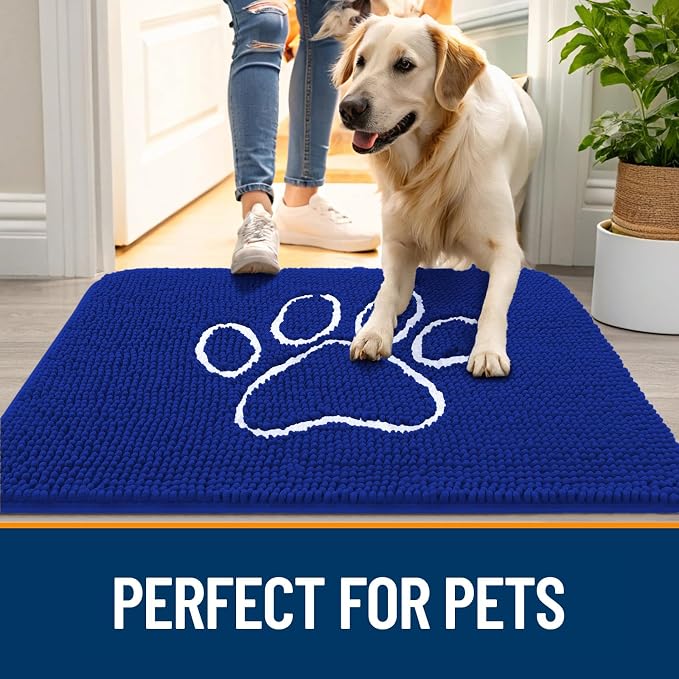 OLANLY Dog Door Mat for Muddy Paws 30x20, Paw Print Design Chenille Mud Mat | - Image 6