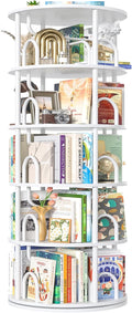 Aheaplus 5 Tier Rotating Bookshelf Tower, 360 Display Spinning Bookcase by Aheaplus