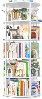 Aheaplus 5 Tier Rotating Bookshelf Tower, 360 Display Spinning Bookcase by Aheaplus