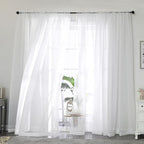 White Sheer Curtain 90 Inches Long 2 Panels Set, Solid Filmy Drapes by OWENIE