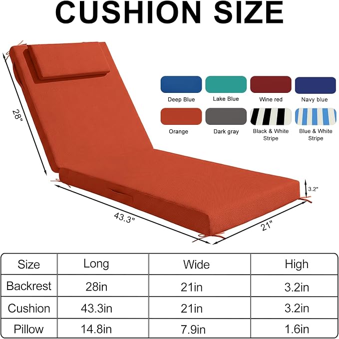Outdoor Chaise Lounge Cushions, 71x21 Inch Olefin Water & Fade Resistant Pool - Image 3