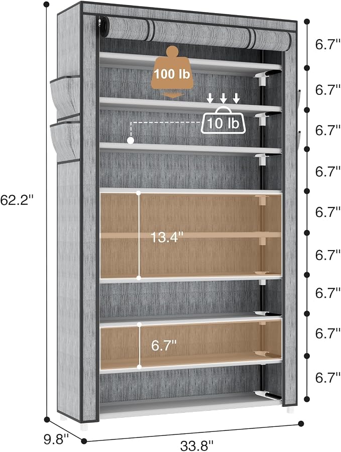 LANTEFUL Shoe Rack with Covers 10 Tier Tall Shoe Rack Organizer Large Capacity - Image 3