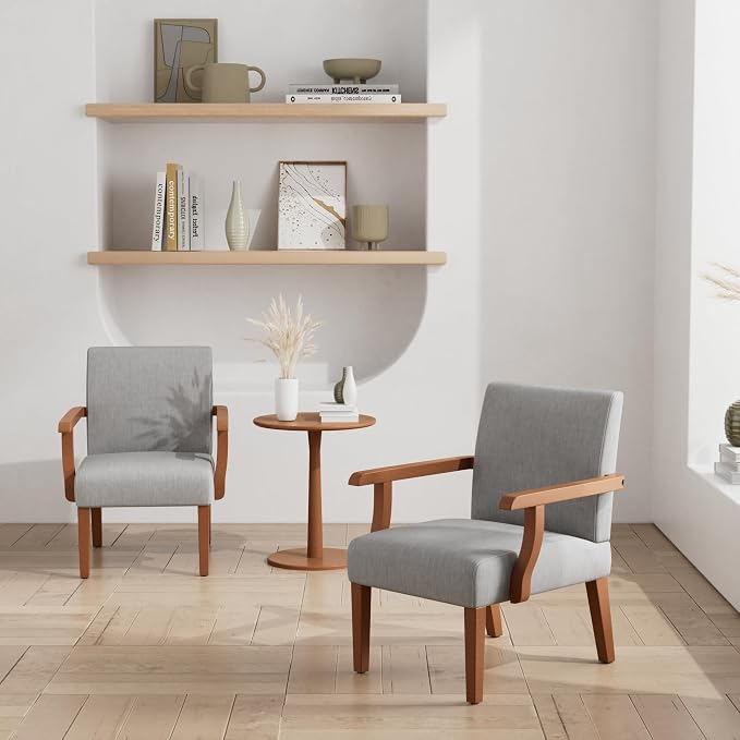 Accent Chairs Set of 2 with Round Side Table, Soft Fabric Upholstered Armchair by TASSULLO