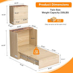 VINGLI Twin Murphy Bed with Storage Drawer, Fluted Wooden Foldable Bed Cabinet - Image 3