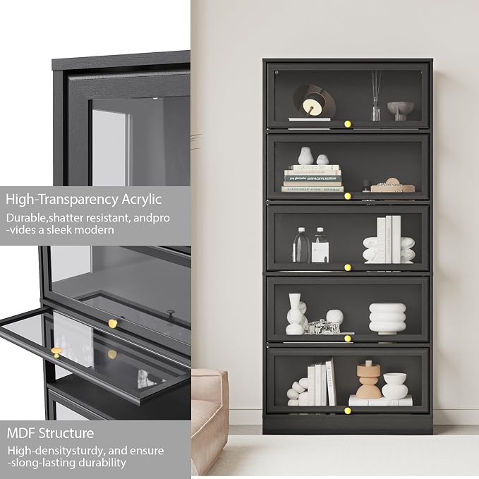 Display Cabinet with Acrylic Glass Doors, 5-Tiers Curio Cabinet with LED - Image 8
