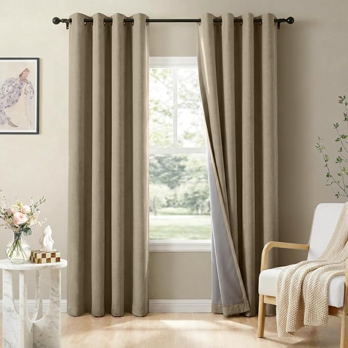 100% Blackout Linen Textured Curtains 84 Inch Long, Plaza Taupe | 100% Blackout by 100BlackoutShield