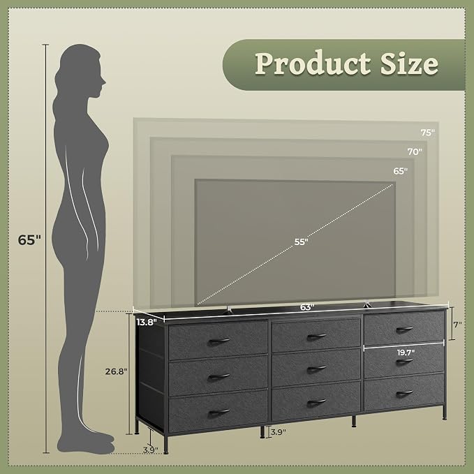 Huuger 63 Inch Dresser for Bedroom, Dresser for Closet - Image 3