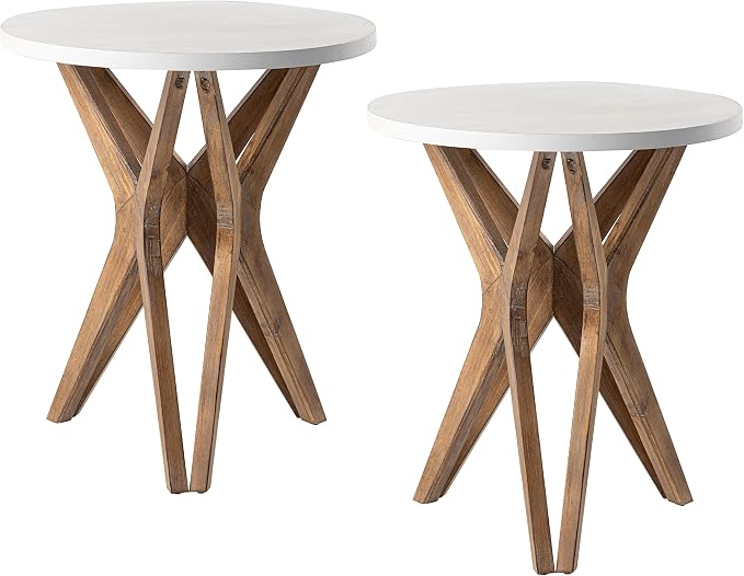Pedestal Farmhouse End Table Set of 2, Distressed Top by LONYKE