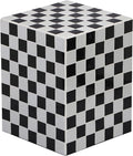 JONATHAN Y Callista 18-Inch Light Gray/Black Modern Ceramic Tiled Cube Side by JONATHANY