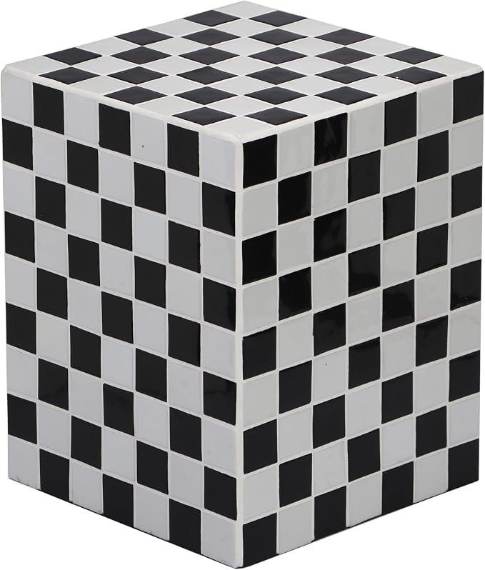 JONATHAN Y Callista 18-Inch Light Gray/Black Modern Ceramic Tiled Cube Side by JONATHANY