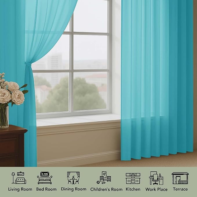Sheer Turquoise Curtains 108 Inches Long - Image 3