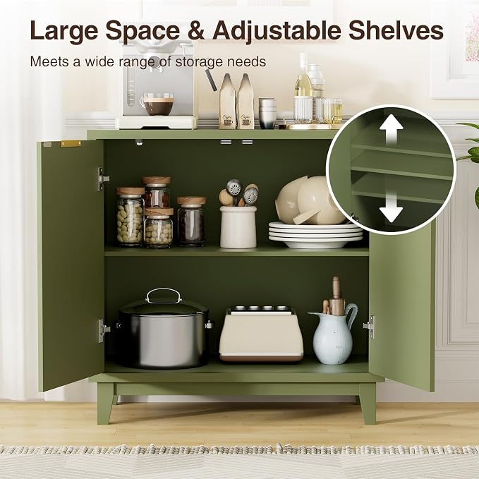 Fluted Cabinet with Storage, 2 Doors Sideboard Buffet, Mid Century Modern - Image 4