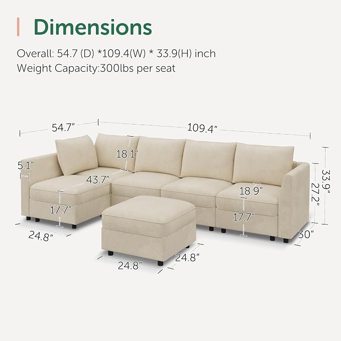 HONBAY Modular Sectional Couch L Shaped Sectional Sofa - Image 2