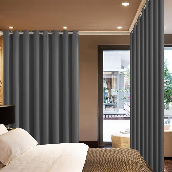 Yakamok Charcoal Grey Room Darkening Curtains 84 inch Sliding Door Drapes | 1 - Image 2