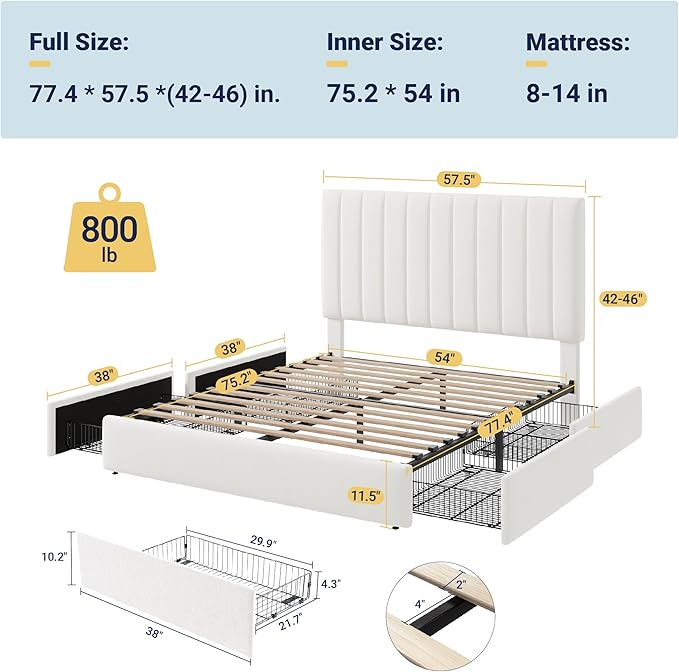 Allewie Full Size Storage Bed Frame, Vertical Channel Tufted Adjustable - Image 2