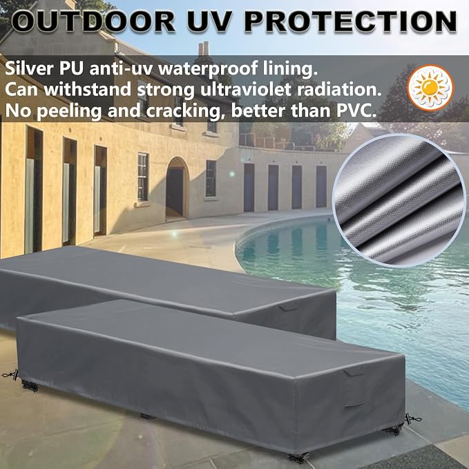 Lounge Chair Covers Outdoor Waterproof Patio Chaise Lounge Cover 600D Weather - Image 4