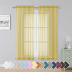 Simplebrand Yellow Sheer Curtains 63 Inch Length 2 Panels, Rod Pocket Solid by Simplebrand