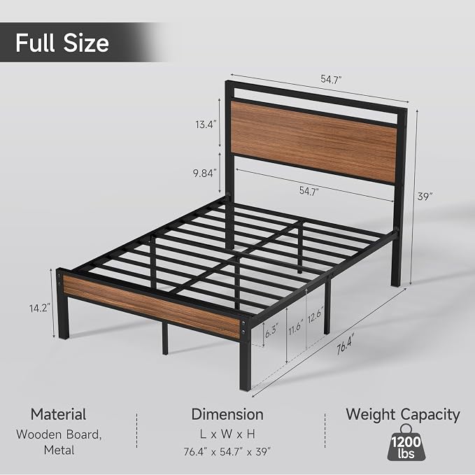 Z-hom Easy Assembly Sturdy Metal Platform Bed, Full Size Bed Frame - Image 2
