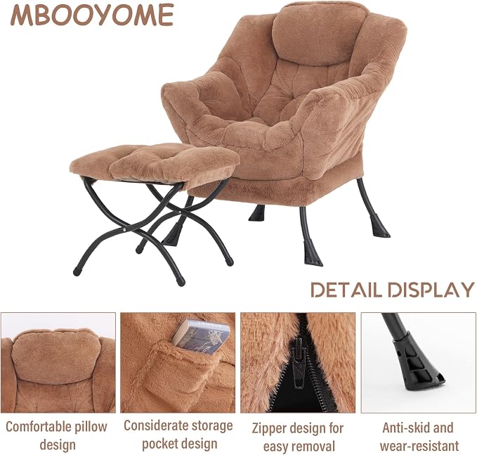 MBOOYOME Lazy Chair with Ottoman, Modern Accent Lounge Armchair with Side - Image 7