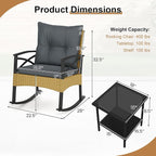 Tangkula 3 Pieces Outdoor Rocking Chairs Set, Rattan Heavy Duty Cushioned - Image 6
