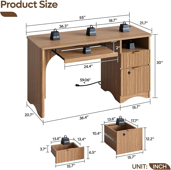 Bestier 55 Inch Wood Computer Desk - Image 3