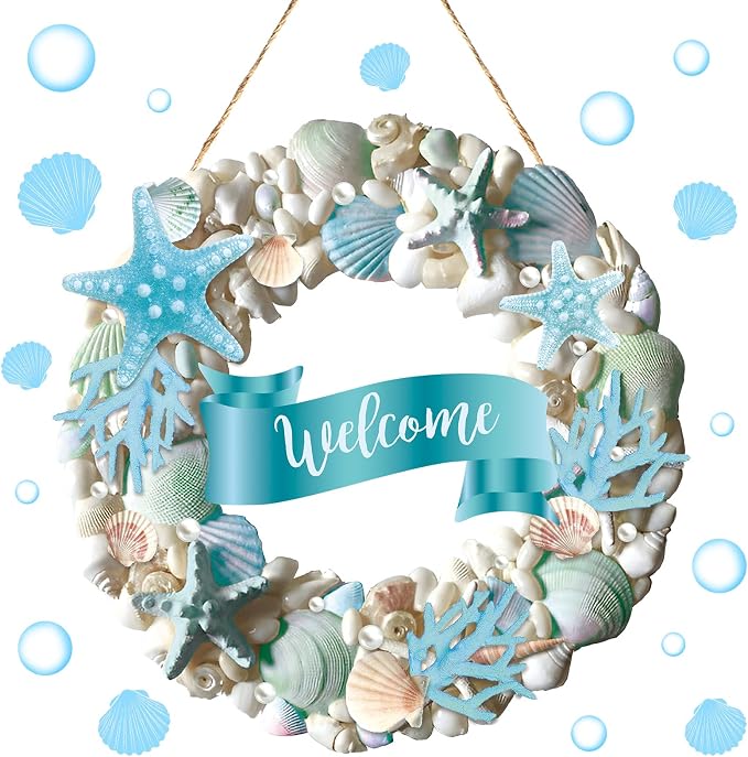 Wesiti Summer Coastal Shell Wreath 12 Inch Wooden Welcome Wreath by Unteilti