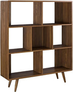 Modway Transmit Mid-Century Offset Cube Wood 7 tier Bookcase in Walnut - Image 2